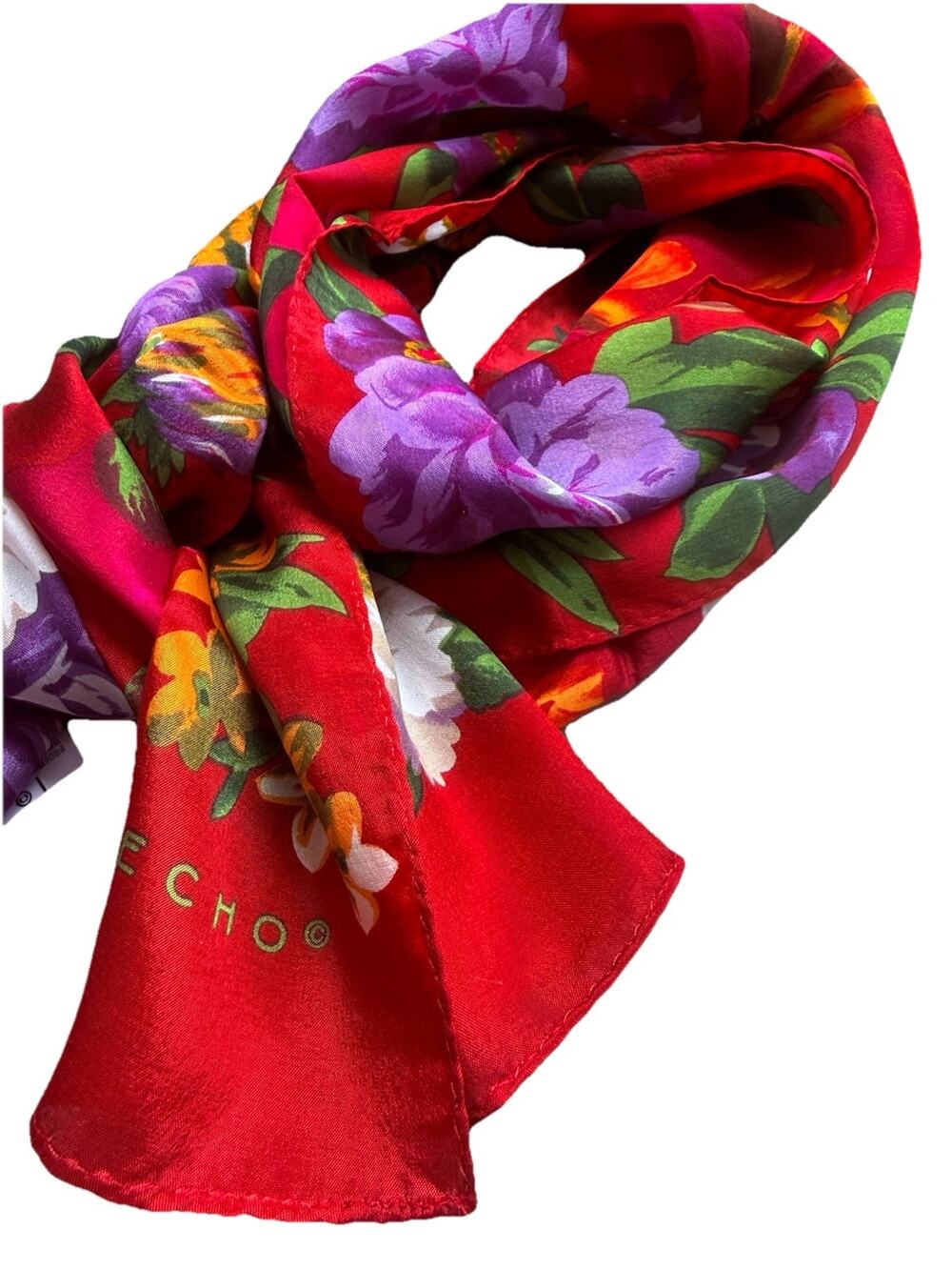 Vintage ECHO 100% Silk Oblong Floral Scarf Approximately 10x52in Made In Japan